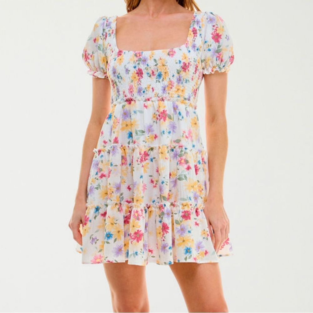 B. Smart Colorful Girly Floral Short Sleeve Babydoll Dress Juniors Size 11